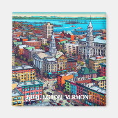 Burlington, Vermont Comic Book Style Art Magneet (Voorkant)