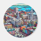 Burlington, Vermont Comic Book Style Art Magneet (Voorkant)