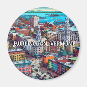 Burlington, Vermont Comic Book Style Art Magneet