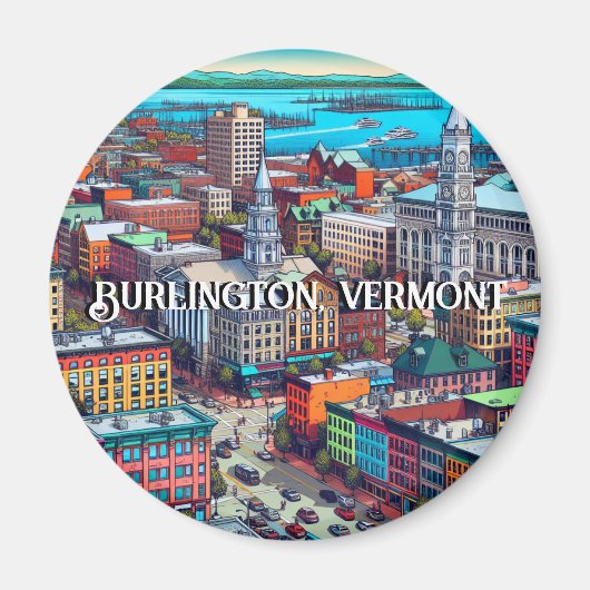 Burlington, Vermont Comic Book Style Art Magneet (Voorkant)