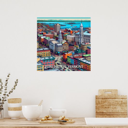 Burlington, Vermont Comic Book Style Art Poster (Keuken)