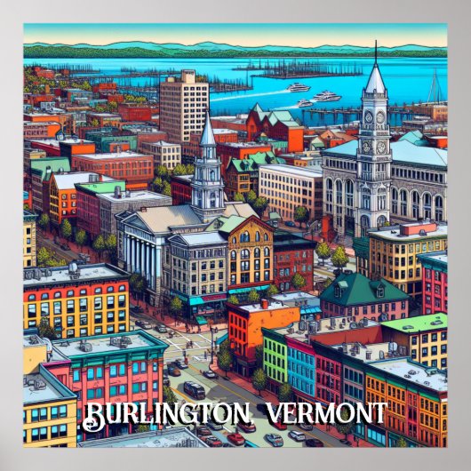 Burlington, Vermont Comic Book Style Art Poster (Voorkant)