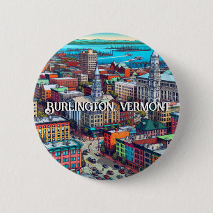 Burlington, Vermont Comic Book Style Art Ronde Button 5,7 Cm