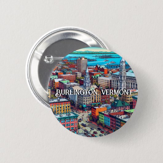 Burlington, Vermont Comic Book Style Art Ronde Button 5,7 Cm (Voorkant /achterkant)