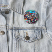 Burlington, Vermont Comic Book Style Art Ronde Button 5,7 Cm (In situ)