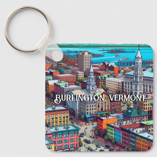 Burlington, Vermont Comic Book Style Art Sleutelhanger (Voorkant)