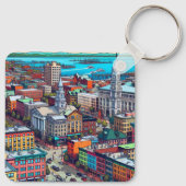 Burlington, Vermont Comic Book Style Art Sleutelhanger (Achterkant)