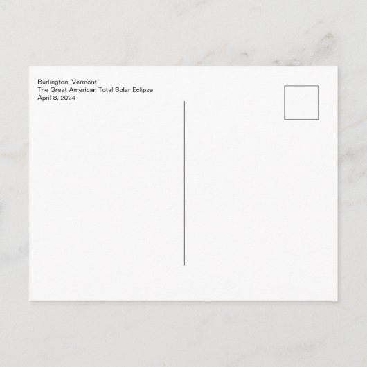 Burlington Vermont Eclipse Briefkaart (Achterkant)