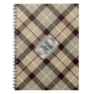Burlywood Grijs Tartan Metallic Monogram Schrift Notitieboek