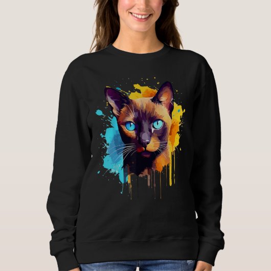 Burmese Cat Face Colorful Splash Art Trui (Voorkant)
