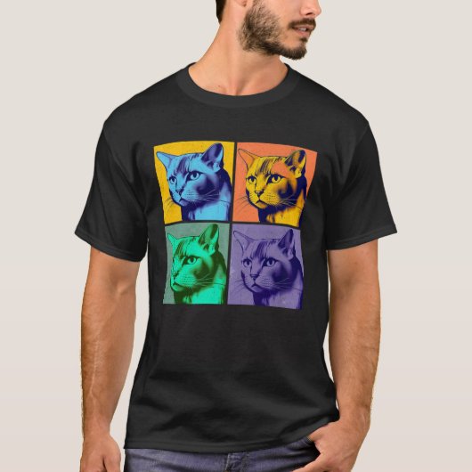 Burmese Cat Pop Illustration Colorful Animal Men   T-shirt (Voorkant)
