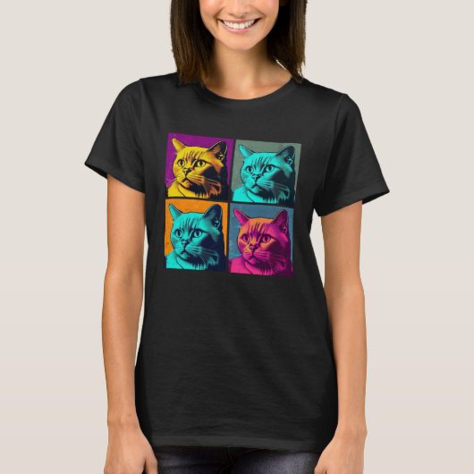 Burmese Cat Pop Illustration Colorful Animal Men   T-shirt (Voorkant)