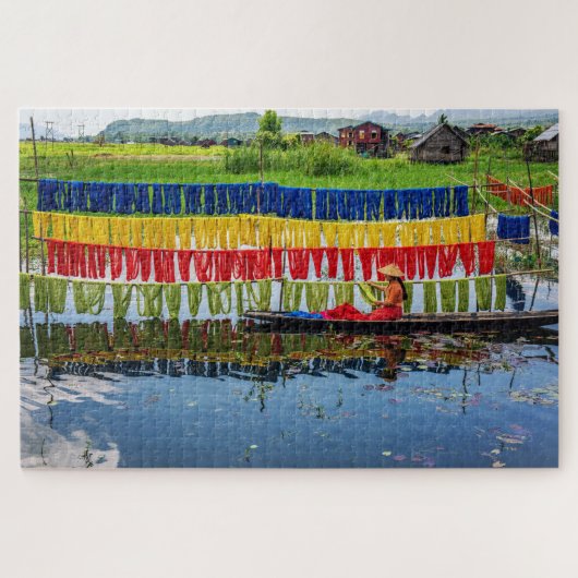 Burmese Colorful Fabric Myanmar Boat Travel Scenic Legpuzzel (Horizontaal)