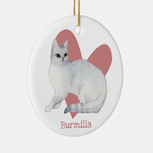 Burmilla Cat Waterverf Kat Roze hart Keramisch Ornament (Rechts)