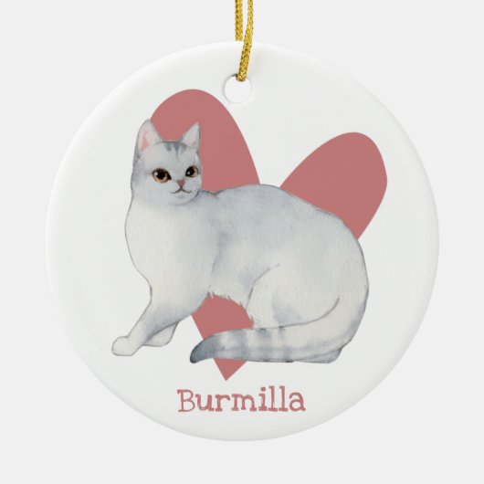 Burmilla Cat Waterverf Kat Roze hart Keramisch Ornament (Voorkant)