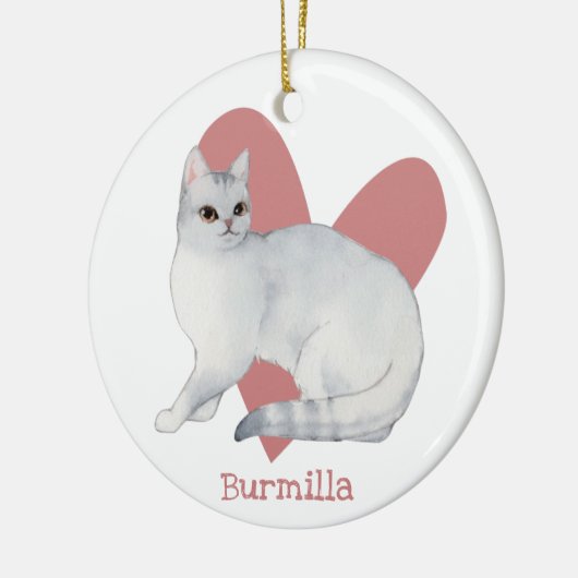 Burmilla Cat Waterverf Kat Roze hart Keramisch Ornament (Links)