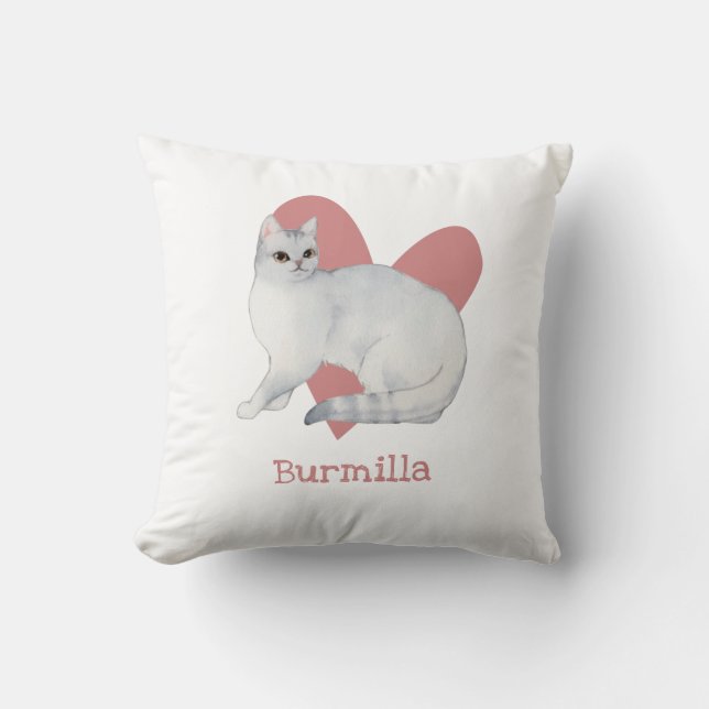 Burmilla Cat Waterverf Kat Roze hart Kussen (Voorkant)