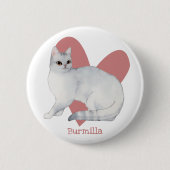 Burmilla Cat Waterverf Kat Roze Heart Button (Voorkant)