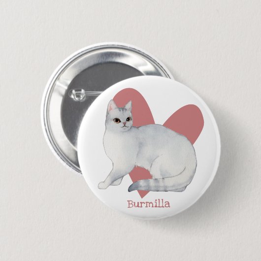 Burmilla Cat Waterverf Kat Roze Heart Button (Voorkant /achterkant)