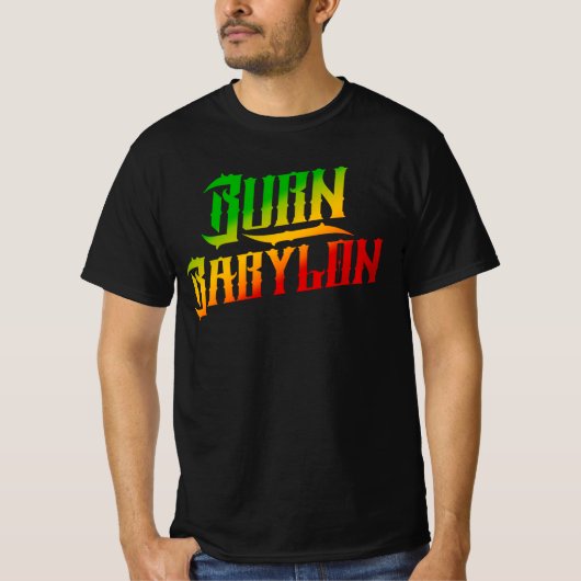 Burn Babylon Rasta Kleuren Reggae T-shirt (Voorkant)