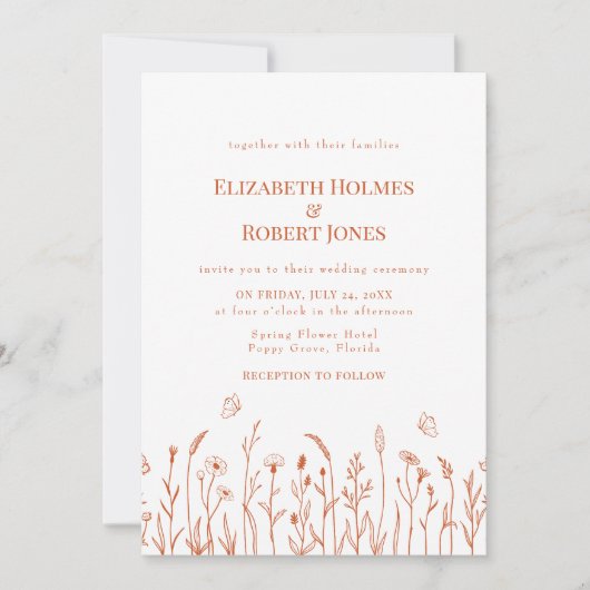 Burn Sinaasappel Wildflower Meadow Bruiloft Uitnod Kaart (Voorkant)