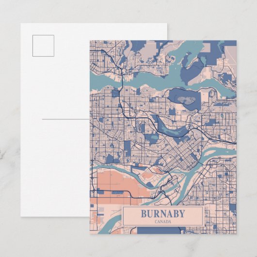 Burnaby Canada Breezy City Map Travel Briefkaart (Voorkant / Achterkant)