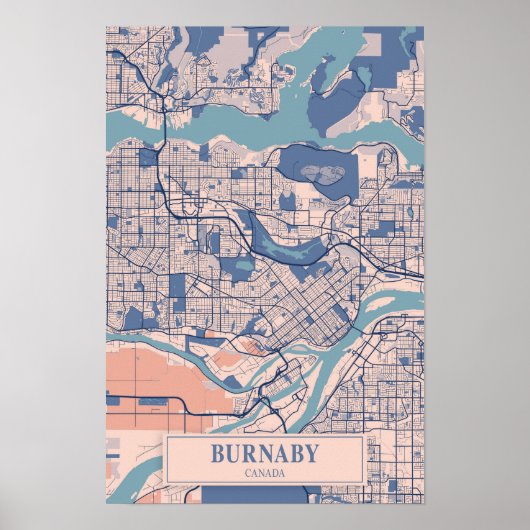 Burnaby Canada Winderige Stad Kaart Reizen Poster (Voorkant)