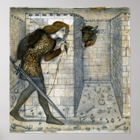 Burne-Jones - Theseus en Minotaurus in Labyrint Poster (Voorkant)