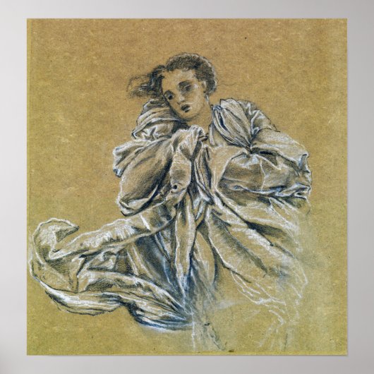 Burne-Jones - Winterstudie van vliegende draperie Poster (Voorkant)