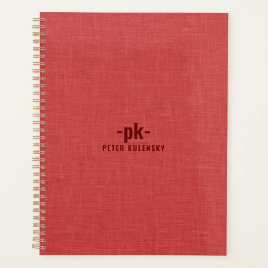 Burned red linen texture simple tan typography planner (Voorkant)