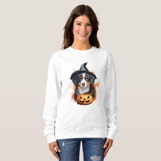 Burnese Mountain Dog Puppy Halloween Sweatshirt (Voorkant volledig)