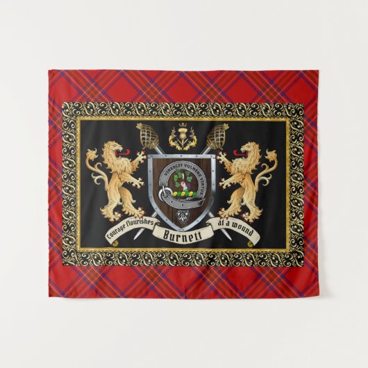 Burnett Clan Badge & Motto w/Lions Wandkleed (Voorkant (horizontaal))