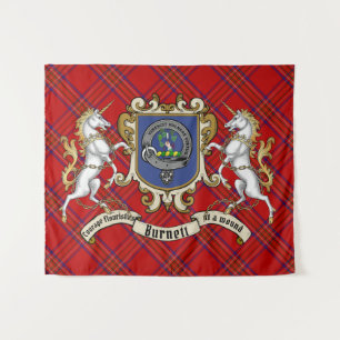 Burnett Clan Badge & Unicorns met Tartan Wandkleed