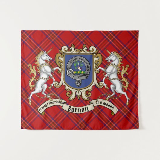 Burnett Clan Badge & Unicorns met Tartan Wandkleed (Voorkant (horizontaal))