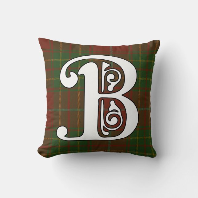 Burnett Clan Tartan Monogram Kussen (Voorkant)