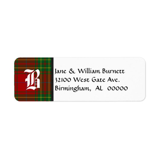 Burnett Tartan Pset Monogram Adresetiketten Etiket (Voorkant)