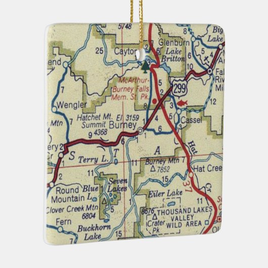 Burney CA  Map Keramisch Ornament (Rechts)