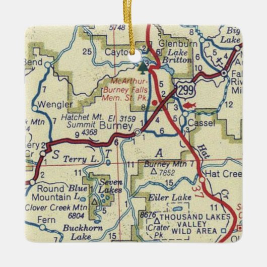 Burney CA  Map Keramisch Ornament (Voorkant)