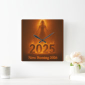 Burning 2025 New Year 2026 Fresh Start Artwork Vierkante Klok (Huis)