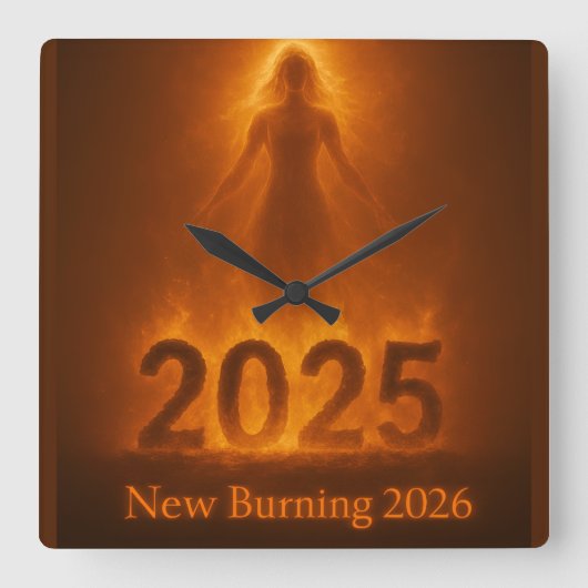 Burning 2025 New Year 2026 Fresh Start Artwork Vierkante Klok (Voorkant)