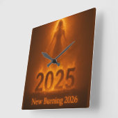 Burning 2025 New Year 2026 Fresh Start Artwork Vierkante Klok (Hoek)