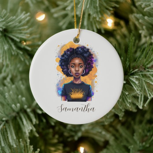 Burning Afro Woman Keramisch Ornament (Boom)