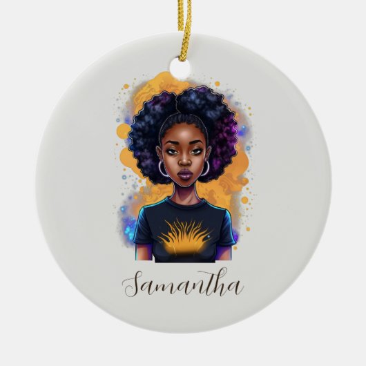 Burning Afro Woman Keramisch Ornament (Voorkant)