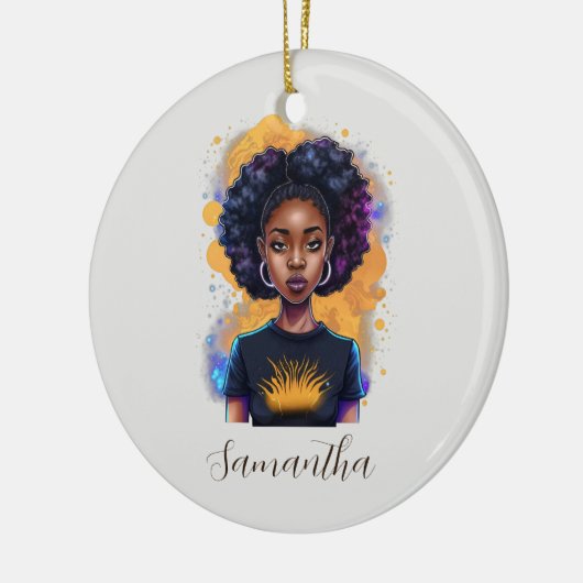 Burning Afro Woman Keramisch Ornament (Links)