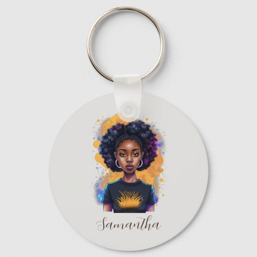 Burning Afro Woman Sleutelhanger (Achterkant)