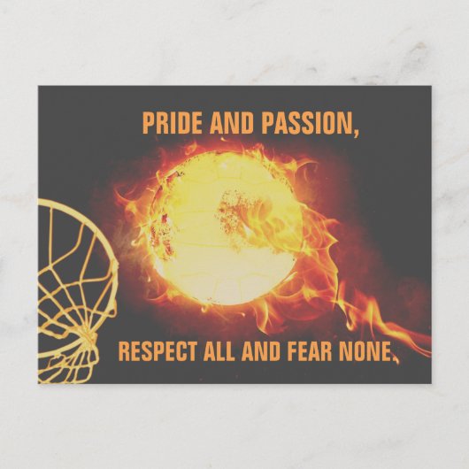 Burning Ball Netball Thema Afbeelding met Slogan Briefkaart (Voorkant)