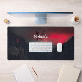 Burning clouds, fog and mountains monogram in sky bureaumat