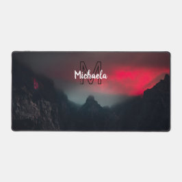 Burning clouds, fog and mountains monogram in sky bureaumat