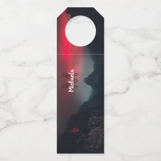 Burning clouds, fog and mountains monogram in sky flessenhanger (Voorkant)