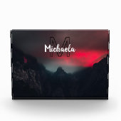 Burning clouds, fog and mountains monogram in sky fotoblokken (Voorkant)